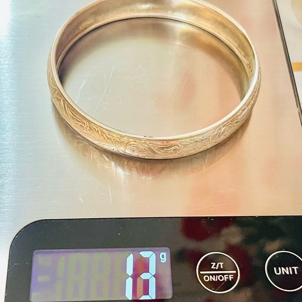 Vtg Beau American Sterling Silver Engraved Bangle Bracelet - 13g, Size 6-7”